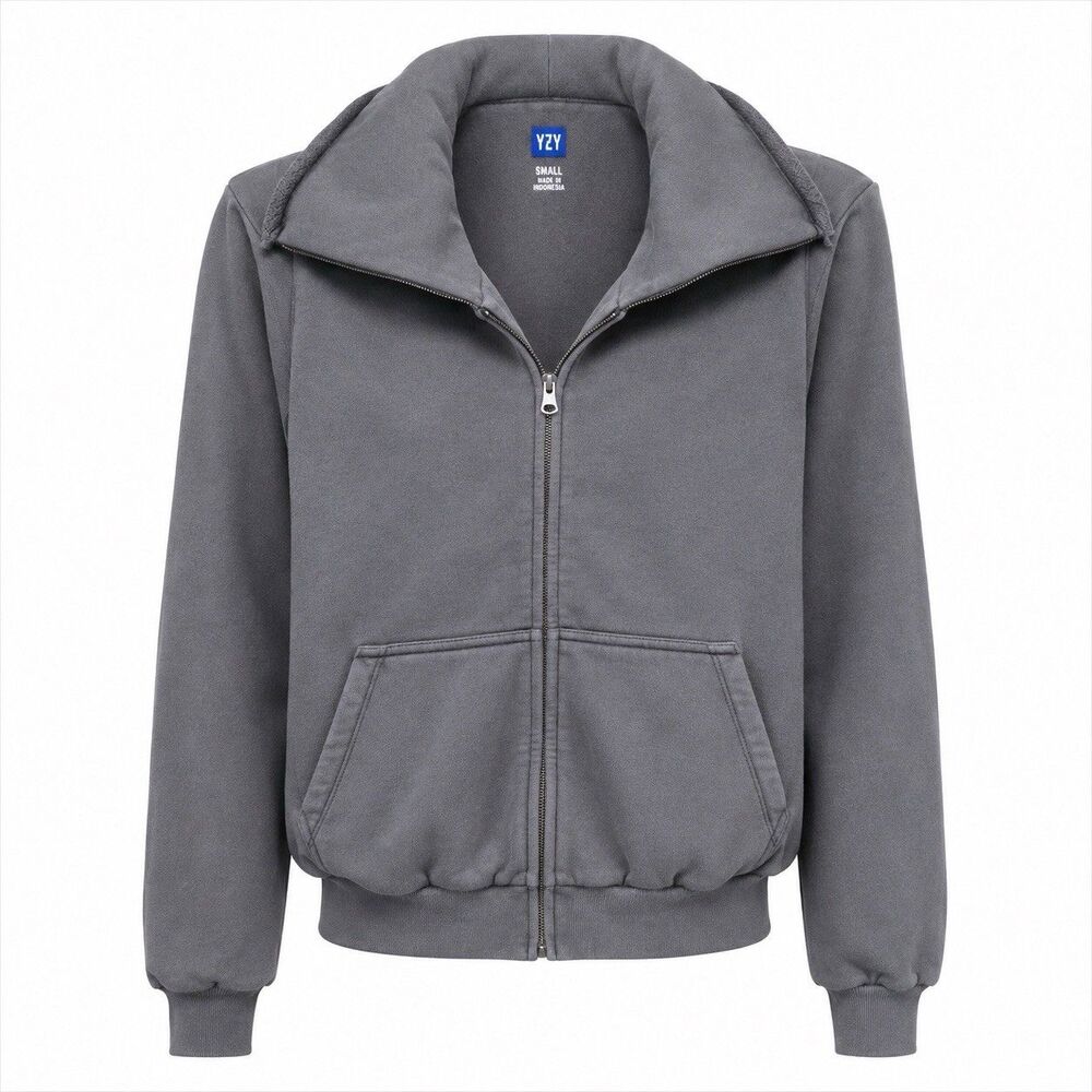 YZY Gray Full Zip Hoodie Funnel Neck Gray Pockets Streetwear Y2K Small